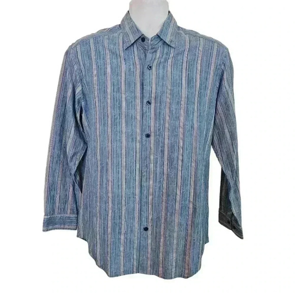 Tommy Bahama Mem's striped cotton blend  long sleeves button up shirt size S/P - Picture 1 of 6